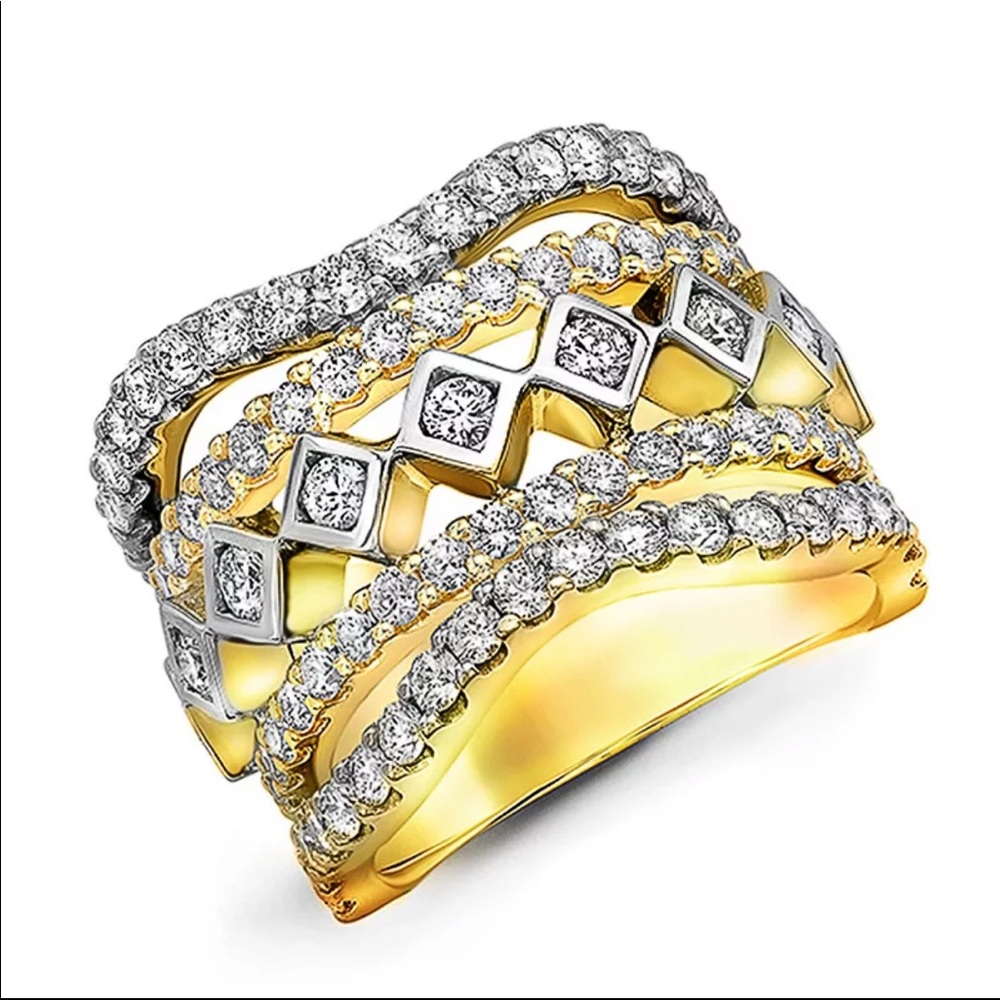 New Luxurious Five Layers Yellow Gold Diamond Ring